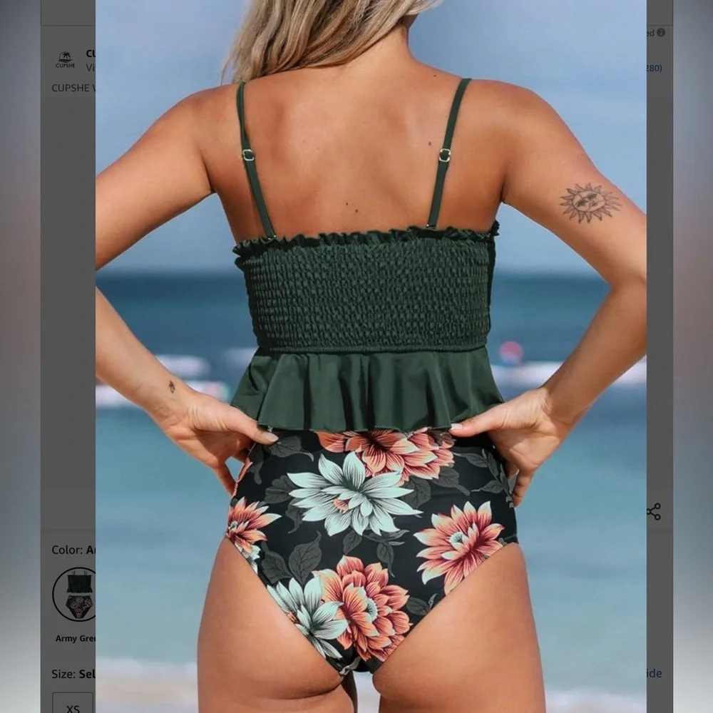 Two Piece Bikini Set Full Coverage Swimsuit Tummy Control Padded‎ NWT Size L